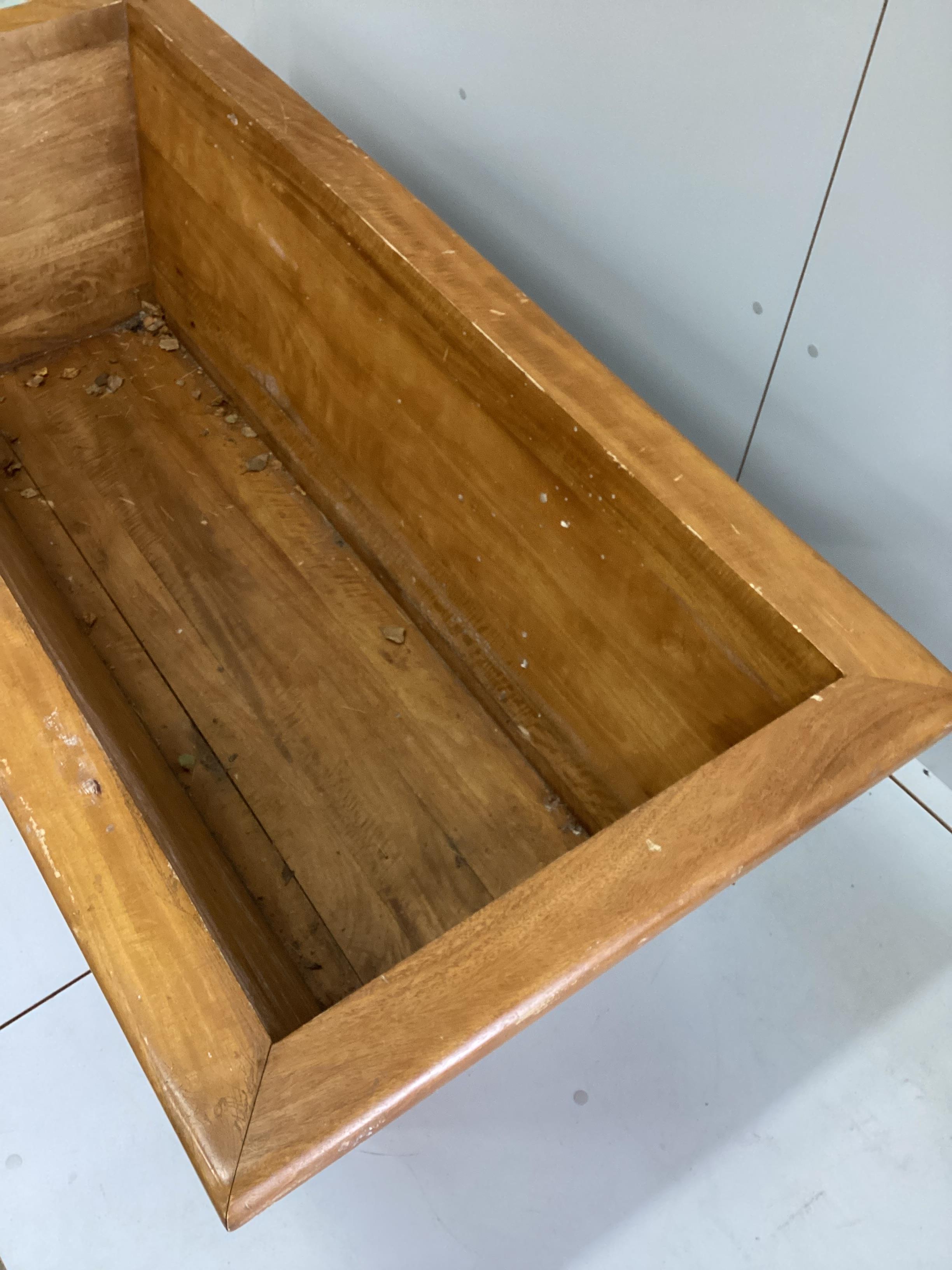 A French rectangular teak dough bin, length 160cm, depth 72cm, height 50cm